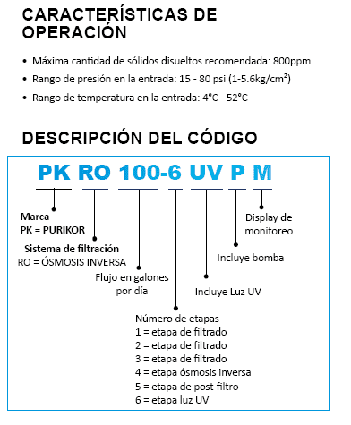 PKRO400-6UVP / Sistema de Osmosis inversa con UV en punto de uso  6 etapas - 5 micras