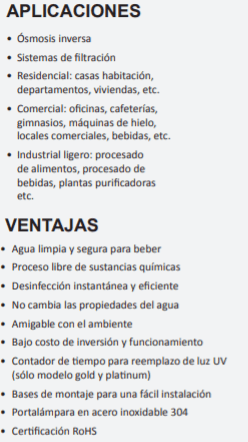 PKUV-1-AAV-PK / Sistema de Luz Ultra Violeta para desinfección 110V x 1/4" Tubing - 1gpm