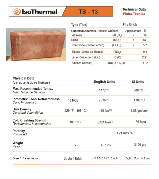 Tb13 - Ladrillo Silicoaluminoso Isothermal - Refractario 