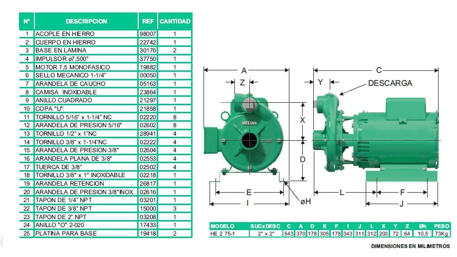 Motobomba Centrifuga 7.5Hp 220V 1F 2X2" Barnes He 2 75-1