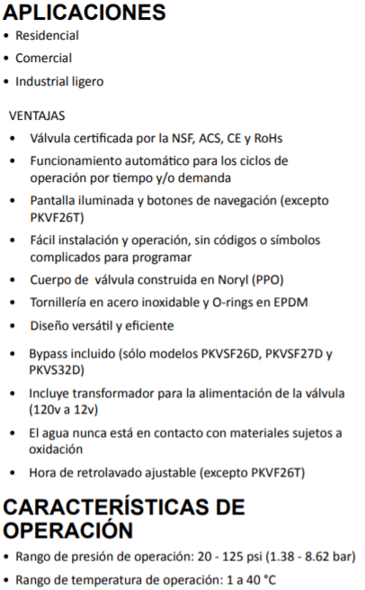 PKVF26T-1-948 / Válvula Automática 1"x1/2" para Filtro 9"x48"