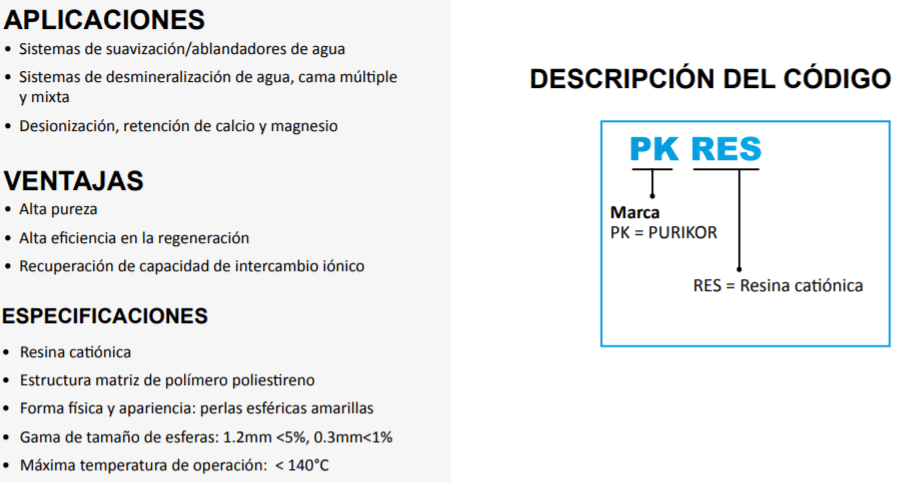 PKRES / Resina Catiónica para Suavizadores