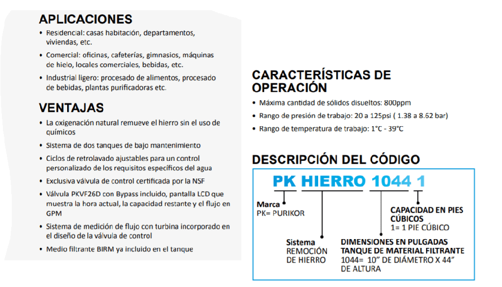 PKHIERRO1044-1 / Sistema de filtros para Remoción de Hierro hasta 5,2 gpm