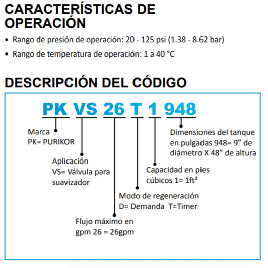 PKVS26T-1-948 / Válvula Automática para Suavizador 9"x48" por tiempo