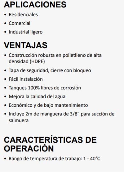 PKTS100 / Tanque de Salmuera para Suavización 100 Litros x 3/8"