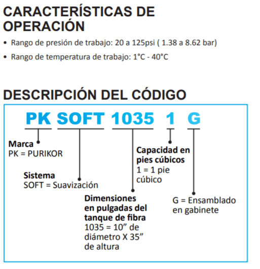 PKSOFT1035-1G / Suvizador en Gabinete 10" x 35" x 38 Litros - 110V