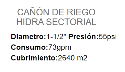 Hidra sectorial /  Cañón Riego Sime Diametro Conexión 1-1/2"