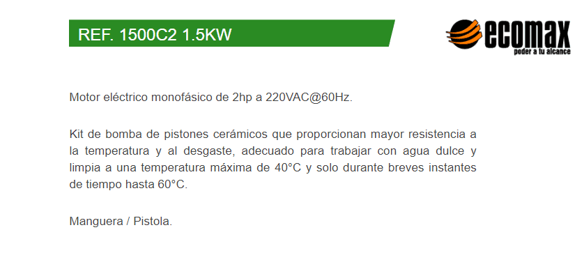 1500C2 1.5KW / Hidrolavadora Enermax Electrico 5hp - 1500psi - 220/440V - 3F