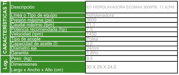 3WZ-1810B / Kit Hidrolavadora Ecomax Electrico 1450rpm