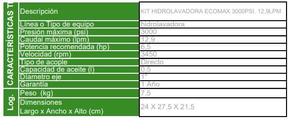 3WZ-3000D / Hidrolavadora Ecomax  6.5hp