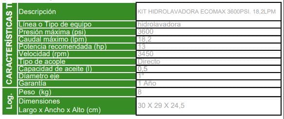 3WZ-3600A / Hidrolavadora Ecomax  10hp