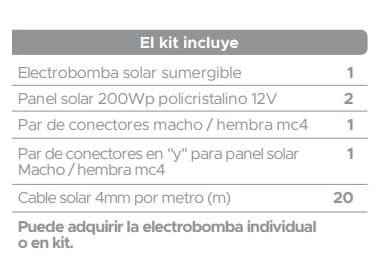 SU250-DC-K / KIT ELECTROBOMBA SOLAR TECNIGREEN SUMERGIBLE  12V/250W PANEL SOLAR 2X200WP