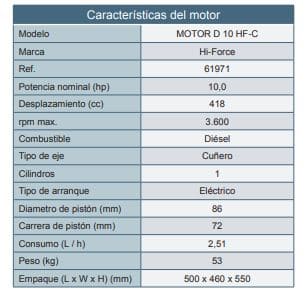 Motor Diesel Cuñero 10Hp 3600Rpm Hi Force Motor D 10 Hf-C-E