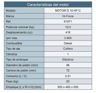 Motor Diesel Cuñero 10Hp 3600Rpm Hi Force Motor D 10 Hf-C-E