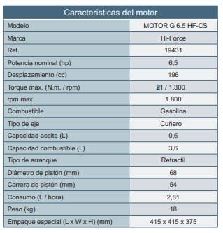 Motor Gasolina Cuñero Clutch 6.5Hp 3600Rpm Hi Force Motor G 6.5 Hf-S