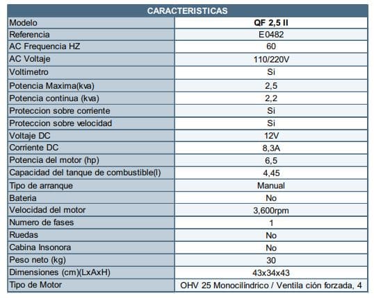 Planta Electrica 2.2Kva Gasolina Motor Hi Energy 6.5Hp Arranque Retractil Qf2.5-Ii