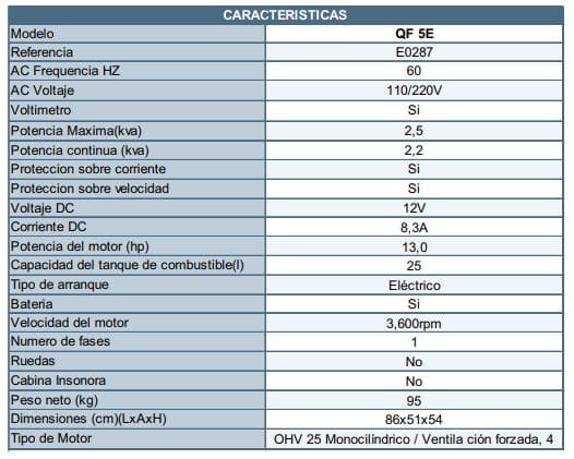 Planta Electrica 4.8Kva Gasolina Motor Hi Energy 13Hp Arranque Electrico Qf5E