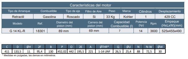 Motor Gasolina Roscado 14Hp 3600Rpm Kohler Motor G 14 Kl-R