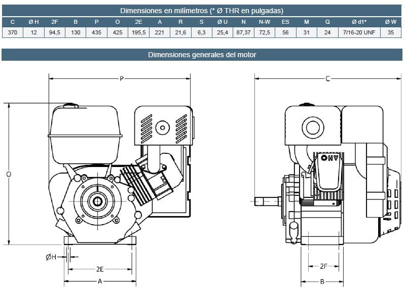 Motor Gasolina Cuñero 9Hp 3600Rpm Hi Force Motor G 9 Hf-C