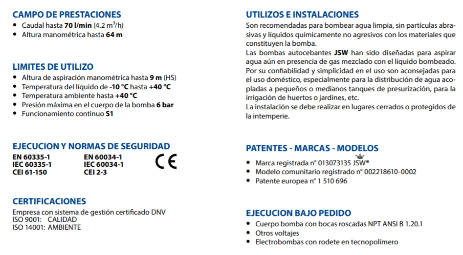 Motobomba Jet 1.5Hp 110-220V 1F 1X1" Pedrollo Jswm2Ax-110-220