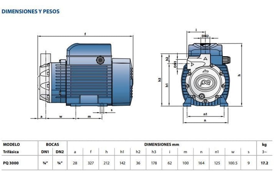 Motobomba Periferica 3Hp 220-380V 3F 0.75X0.75" Pedrollo Pq3000