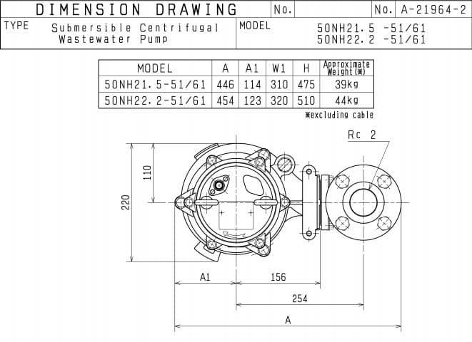 50Nh21.5 / Motobomba Sumergibles An 2Hp 3F 220V 2" Tsurumi