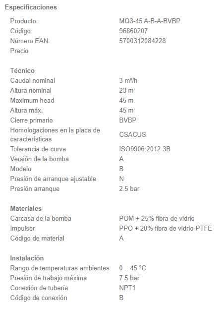 96860207 / Motobomba Autocebante 1Hp 1F 220 Mq345 A.I.Grundfos