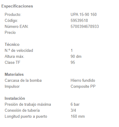 59539518 / Bomba Reforzadora Grundfos 115V Upa1590-160