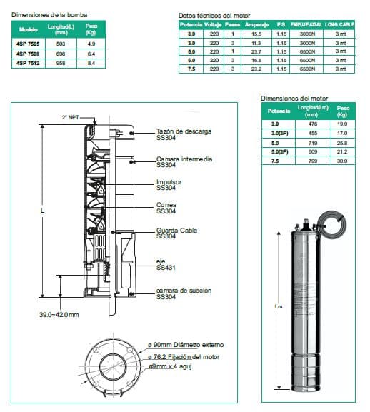 Bomba Lapicero 4" 5hp Sin Motor 2" Barnes 4SP 7508