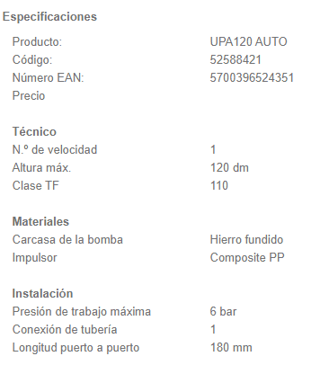 52588421 / Bomba Reforzadora Grundfos 110V Upa25-120-180