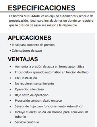 Mini60-12/1127 / Motobomba Presurizadora  1F 110V 1/3" Altamira Mini Smart