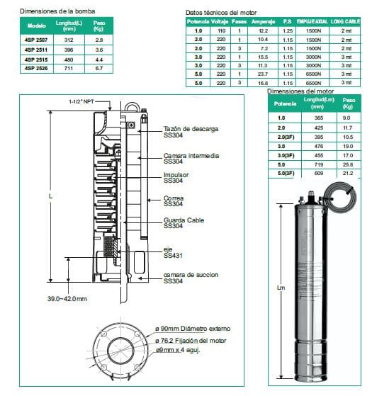 Bomba Lapicero 4" 3Hp Sin Motor 1.5" Barnes 4Sp 2515