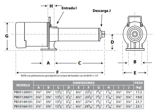 Motobomba Multietapas H 1Hp 110-220V 1F Barmesa Pb1014A103 70080003