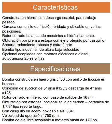 Bomba Centrifuga 120Hp Eje Libre 5X4" Ihm Eurolinea 10x40Pe