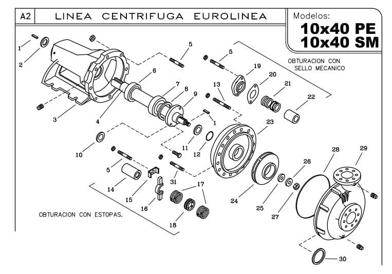 62849000A2 / Bomba Eje Libre 120Hp 1750rpm 425mm Prensa Estopa 10x40PE. IHM Eurolinea