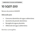 96160141 / Bomba Lapicero 3" 1Hp 200V 1F Sq07-200 9