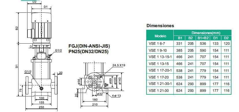 Motobomba Multietapas V 1Hp 220-440V 3F 1.25X1" Barnes Vse 1 6-7