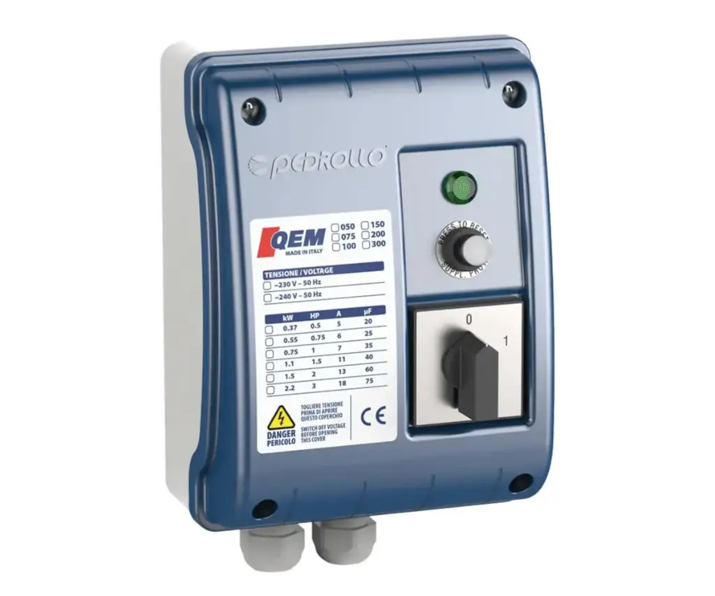 Caja de Control Bomba Lapicero 1Hp 220V 1F Pedrollo Qem100  4-7-2